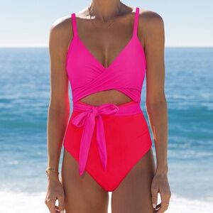 NWT Wrap Cutout Color Block One Piece Swimsuit
